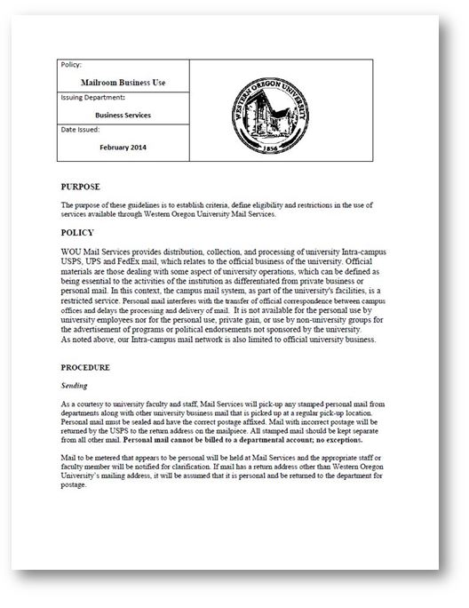 Mailroom Policies University Mail Services