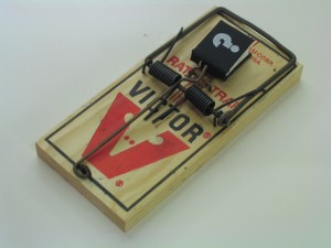 Rat Trap Mystery 1990 Small letterpress accordion with folio covers is the bait on a large rat trap. Unique.