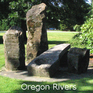 Tomas Rudd “Oregon Rivers” Installed in: June 1996; Dedicated on Wednesday, June 12, 1996. Location: The lawn in front of Rice Auditorium.