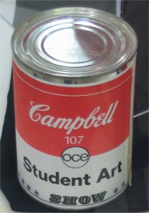 Student Art Show Announcement, late 1970s - Patterned as a play on Andy Warhol’s Campbell Soup painting