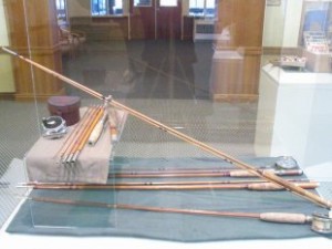 Eight foot two-piece two tip “Little Cutthroat Rod” with Phlugar Delight fly reel Seven foot two-piece rod with corncob handle, maker unknown Nine foot three-piece two tip Eustis Edwards (Mount Carmel) Eight foot three-piece two tip Heddon (Bill Stanley) with Sturdy built Juanita reel