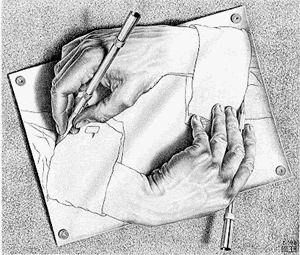 Drawing Hands by M.C. Escher.